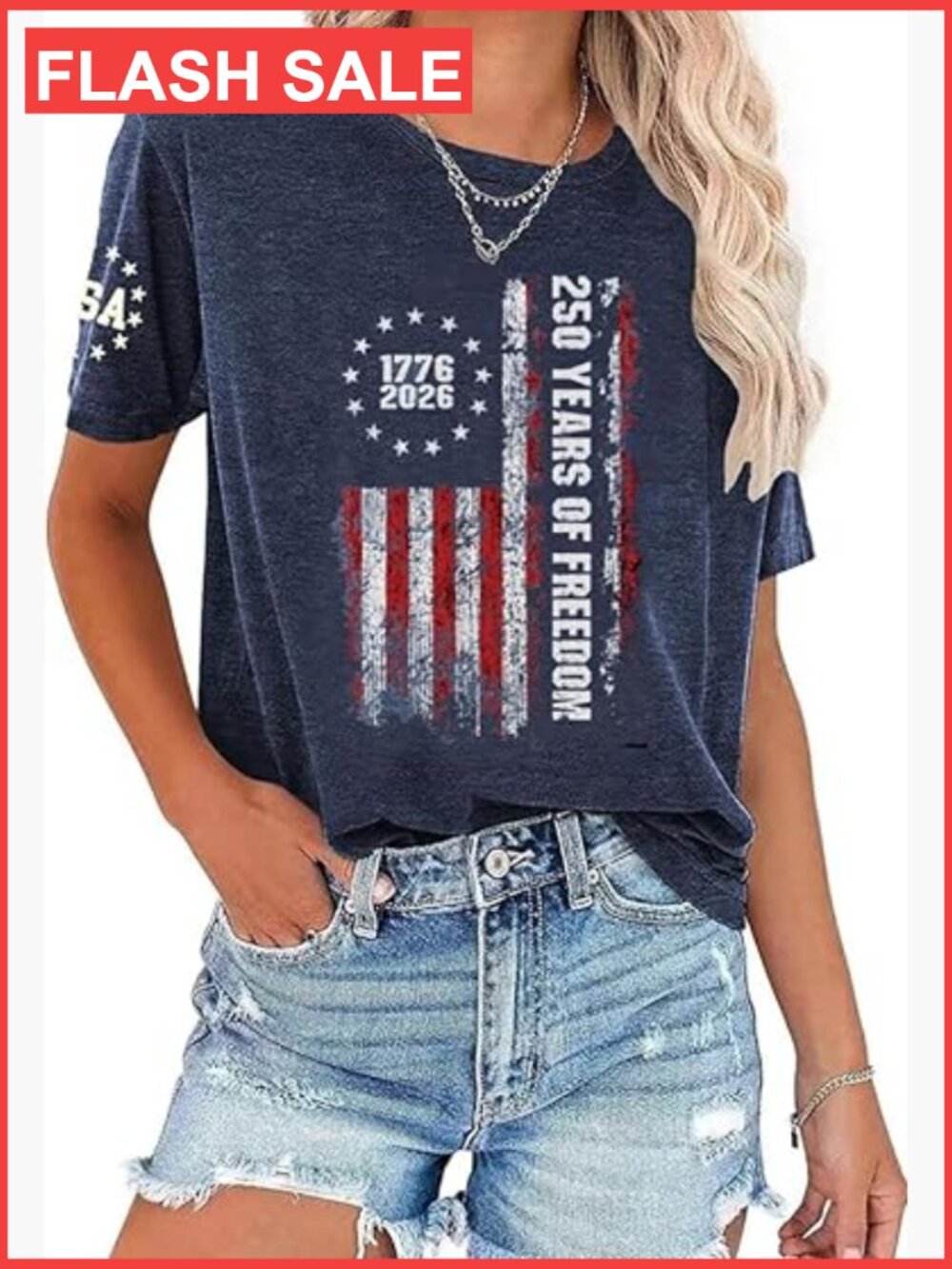 USA Flag Patriotic Graphic Tee Short Sleeve T-shirt - Picture 1 of 3